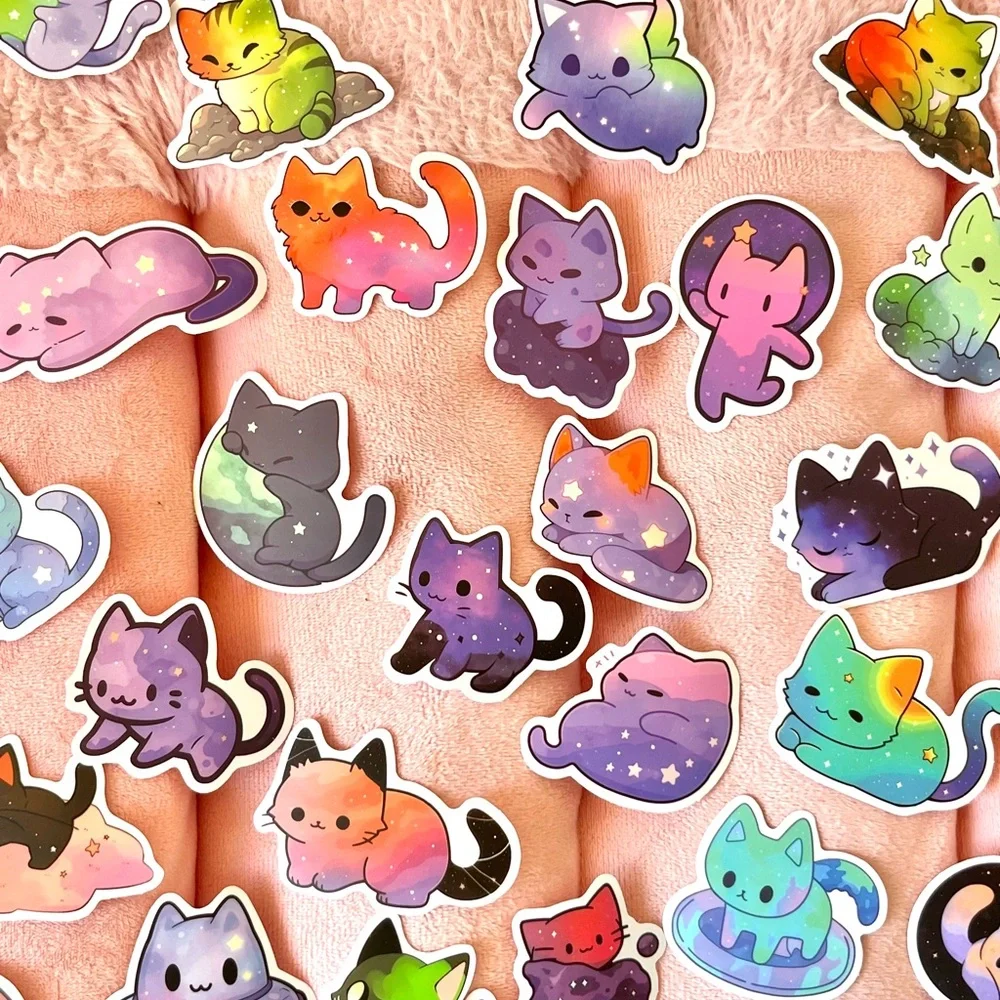 Rainbow Stars Kawaii Cute Cat Stickers Set